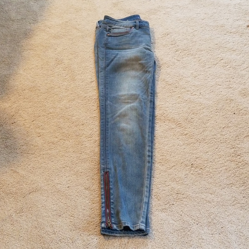 White House Black Market leather-trim skinny jeans